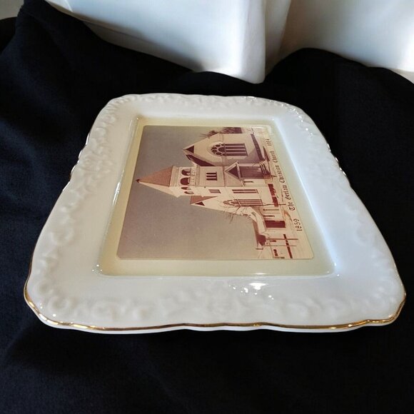 Vintage Gerlaw Christian Christian Display Plate Trinket Dish Gold Trim 6x7" - Picture 4 of 10